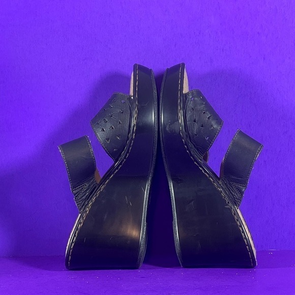Born Concept Black Leather Double Strap Wedge Sandals Women's Shoe Size 10 - Picture 6 of 8